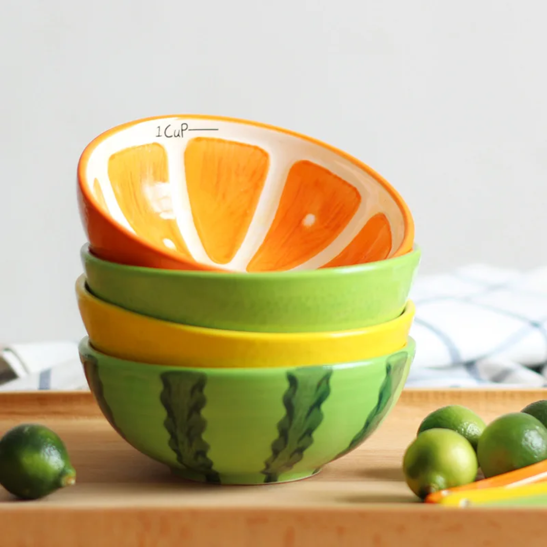 Colorful bowls with spoon