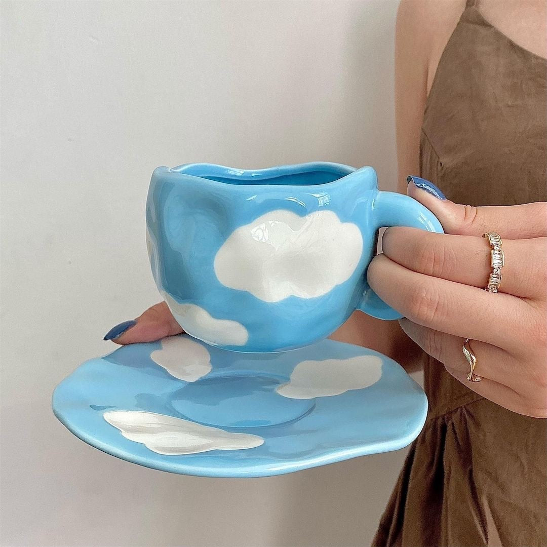 Blue cloud mug with saucer- 300ml