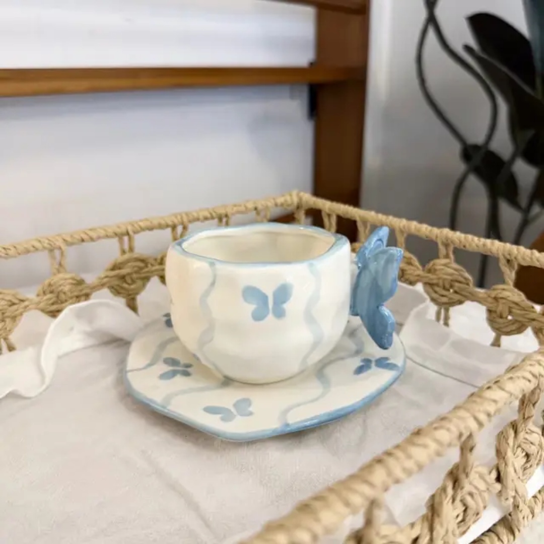 Blue butterfly mug