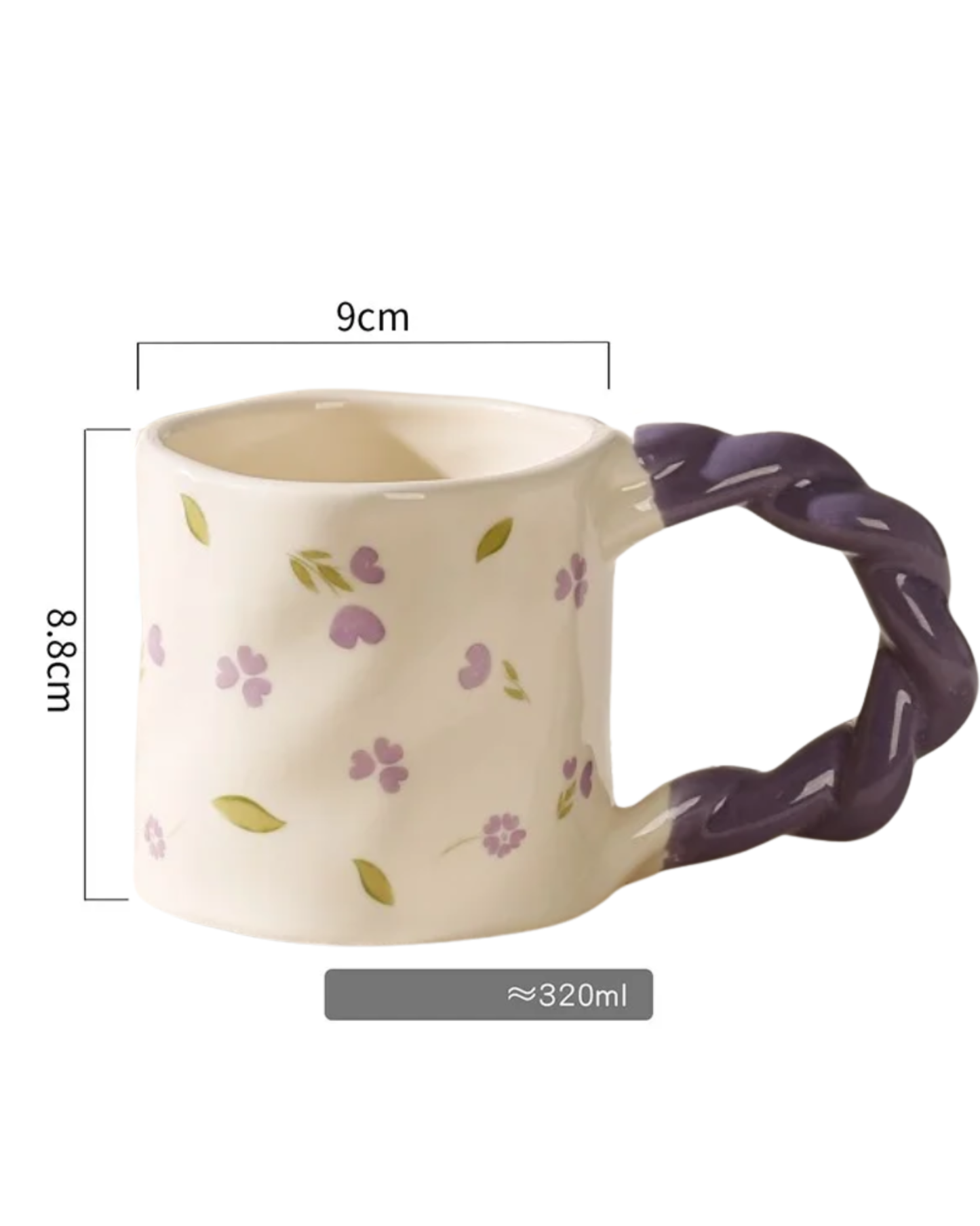 Purple spiral handle mug with Lila flowers