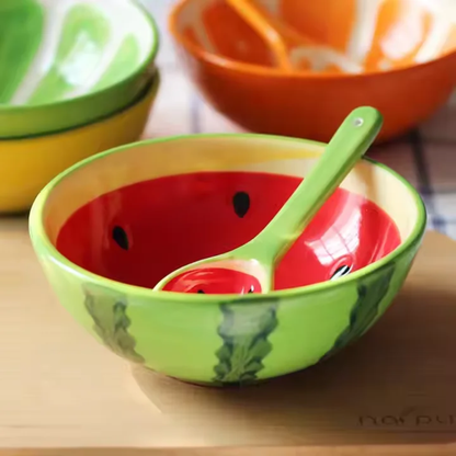 Colorful bowls with spoon