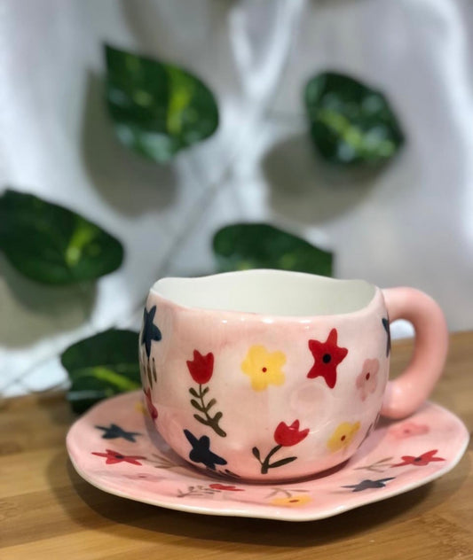 Mug with Saucer flowers - 300 ml