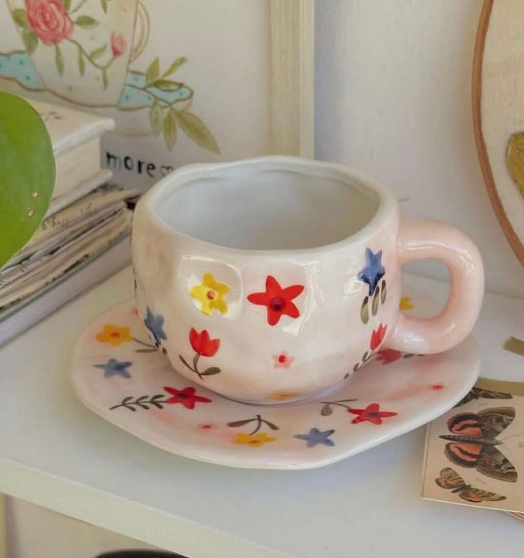 Mug with Saucer flowers - 300 ml