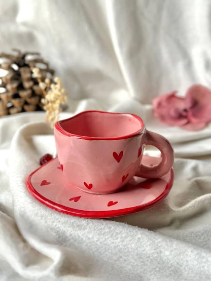 Mug with Saucer hearts - 300 ml