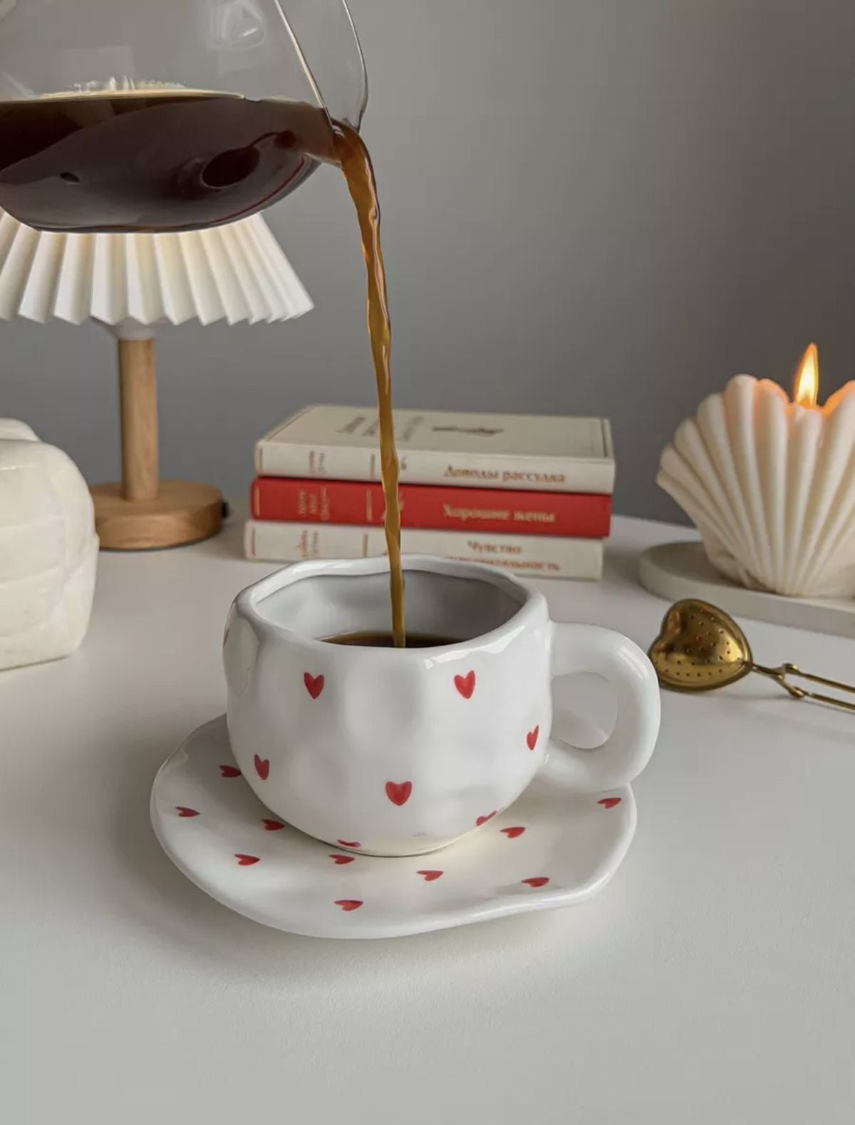 Mug with Saucer hearts - 300 ml