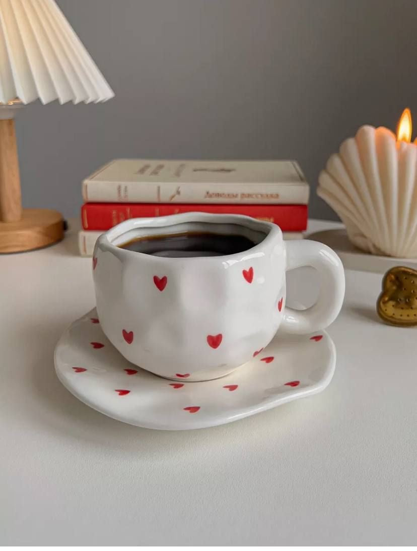 Mug with Saucer hearts - 300 ml