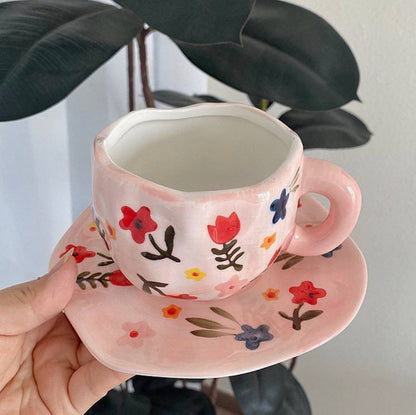 Mug with Saucer flowers - 300 ml