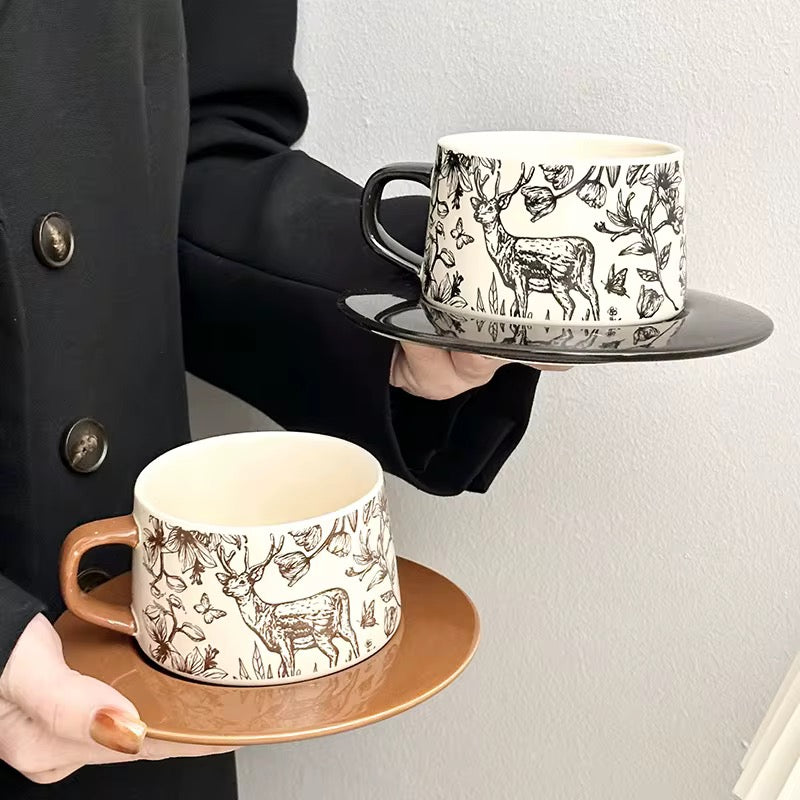 Deer Retro Ceramic Coffee Cup Saucer-250ml