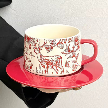 Deer Retro Ceramic Coffee Cup Saucer-250ml