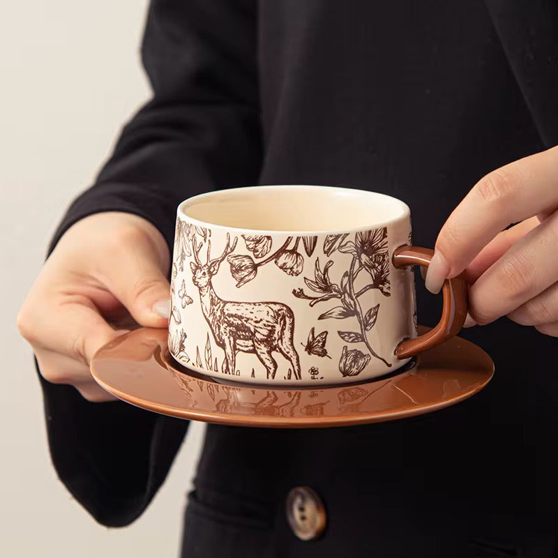 Deer Retro Ceramic Coffee Cup Saucer-250ml