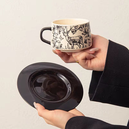 Deer Retro Ceramic Coffee Cup Saucer-250ml