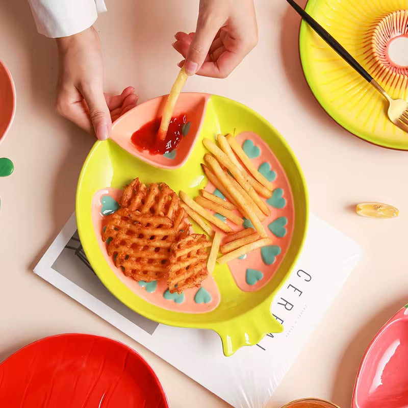 Ceramic plates with dip