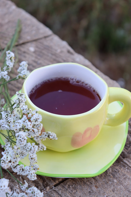 Mug with Saucer yellow and pink tulip