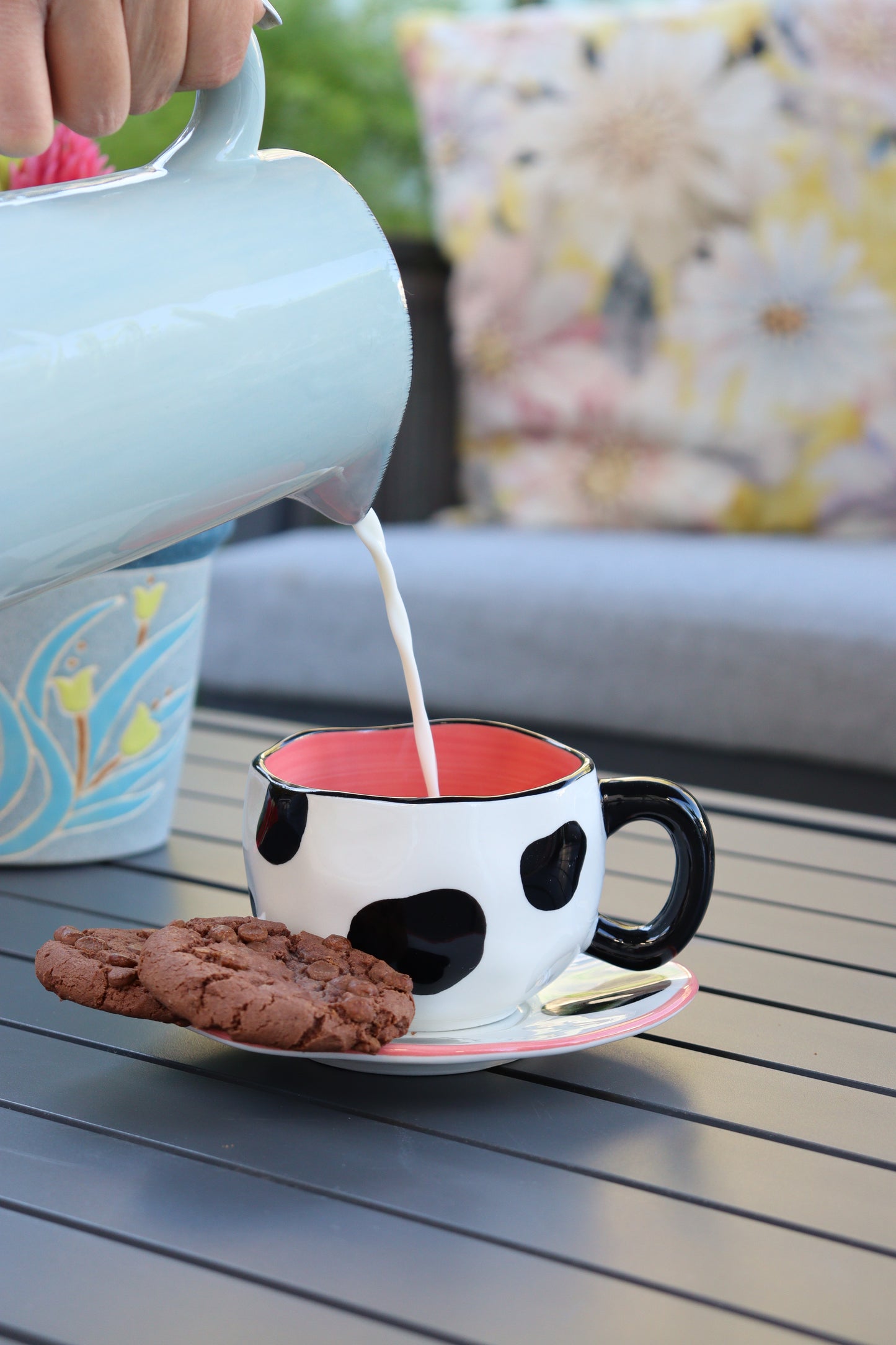 Mug with Saucer White and black cow style