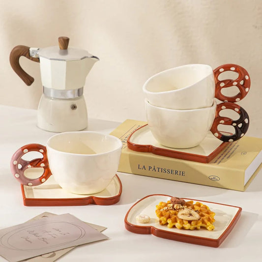 Biscuit Handle mug with Toast plate