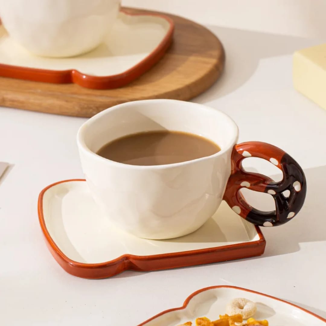 Biscuit Handle mug with Toast plate