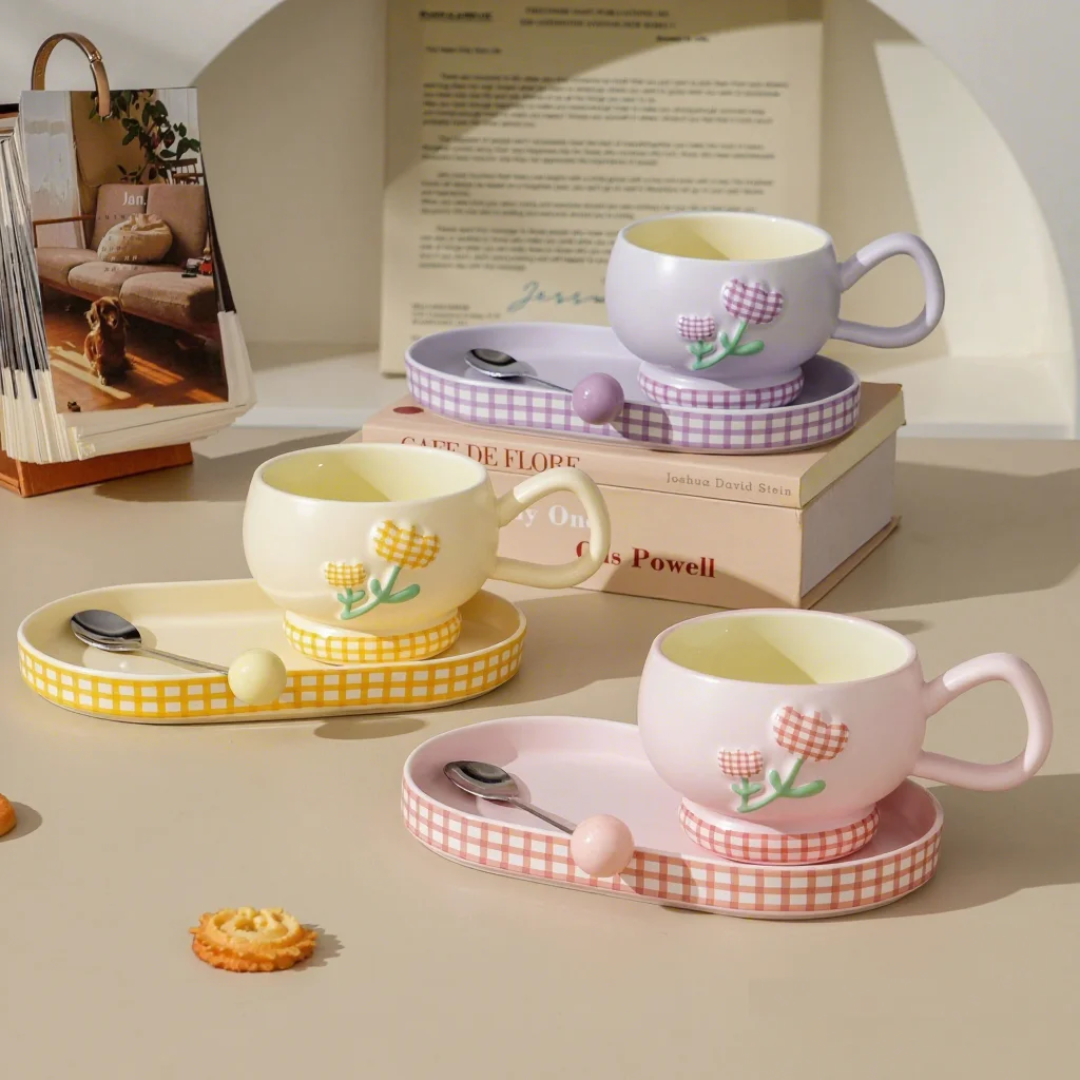 Oval Saucer Mug Set with Spoon
