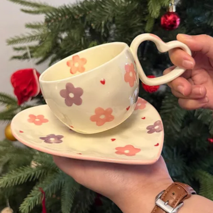 Heart Handle Mug with Heart Saucer