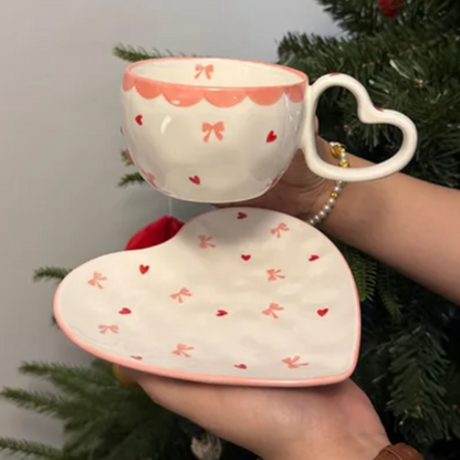 Heart Handle Mug with Heart Saucer