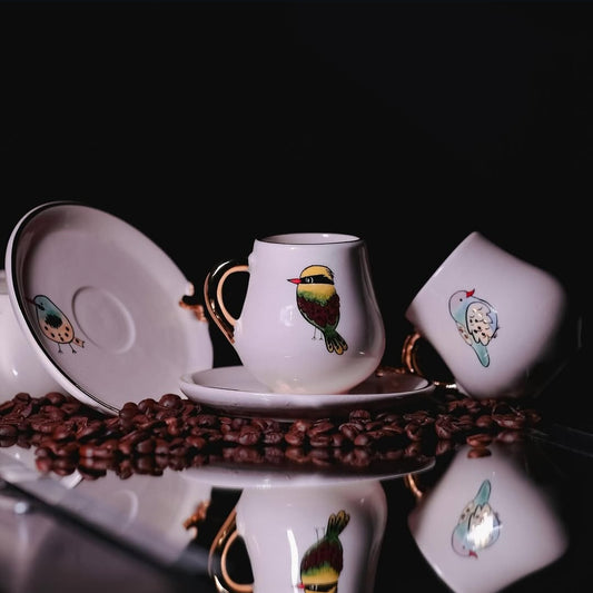 Golden bird - diff birds with saucer