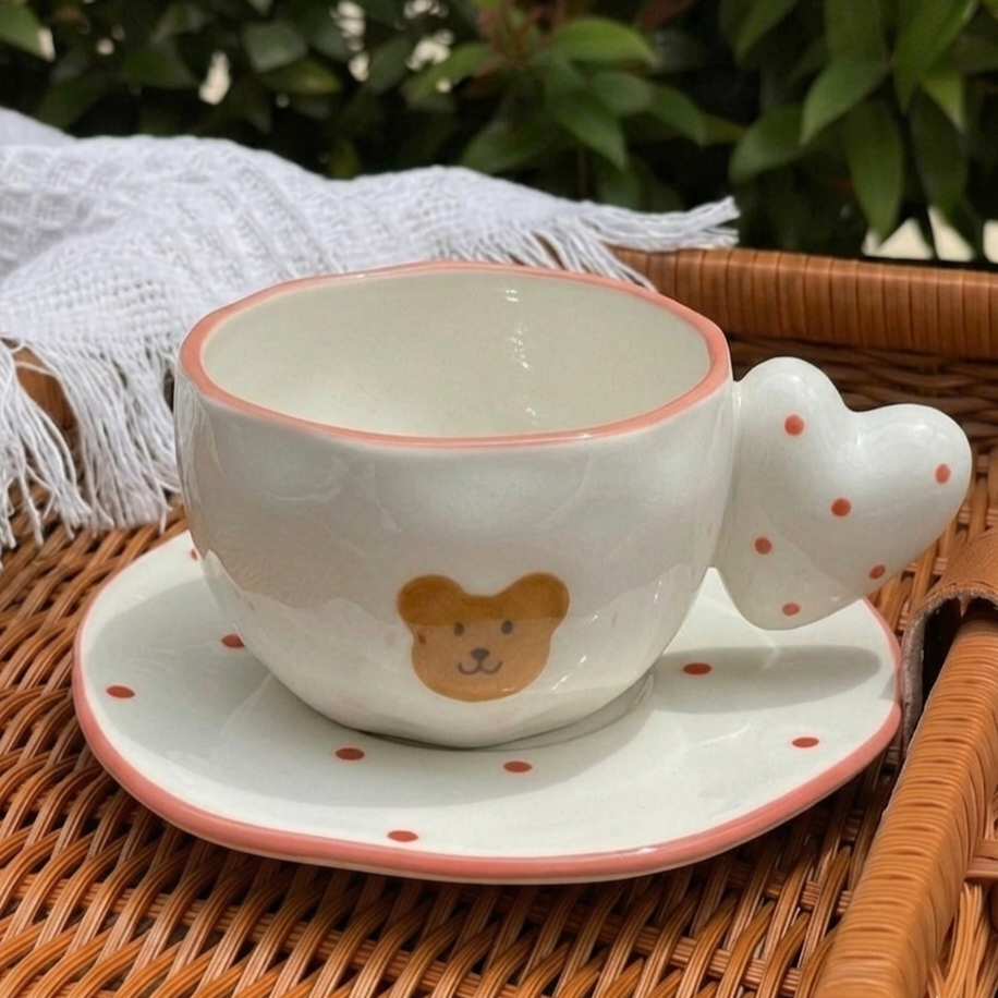 Bombed Heart Handle Mug with Saucer