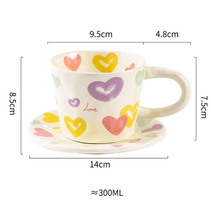 Multicolor hearts mug with saucer