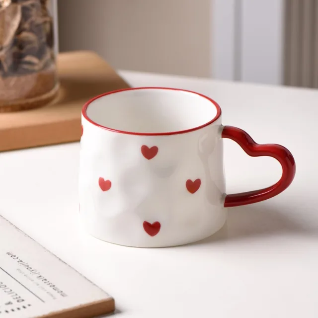 Red hearts mug with red heart handle