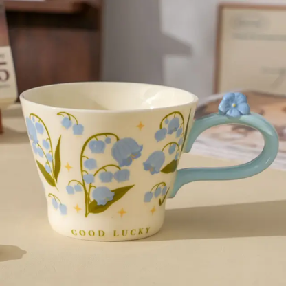 Mug GOOD LUCKY with flower in handle