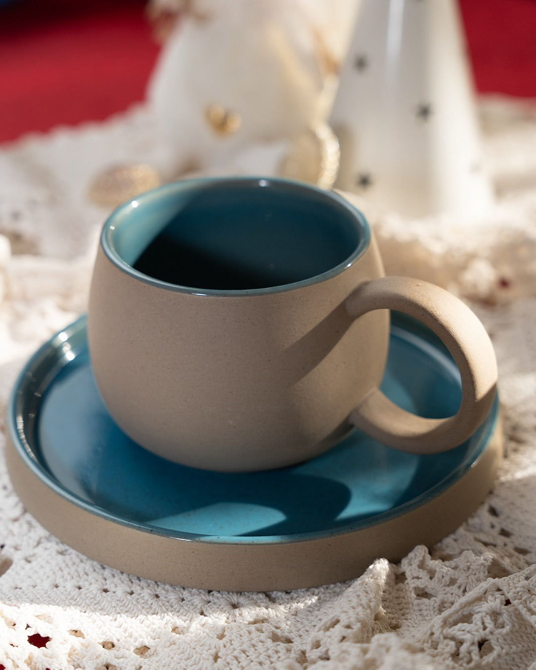 Sand coffee mug with saucer