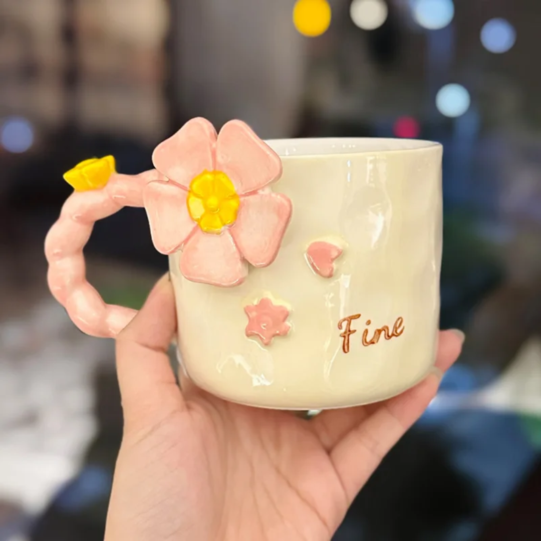 Ceramic mug with big flower