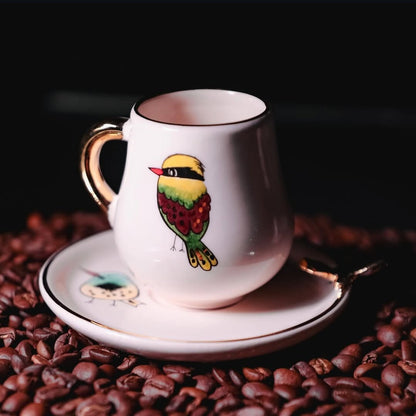 Golden bird - diff birds with saucer