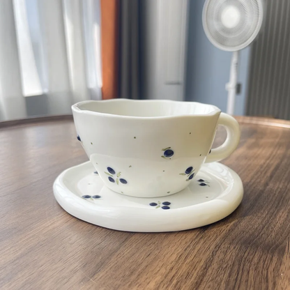 Navy dots mug with saucer