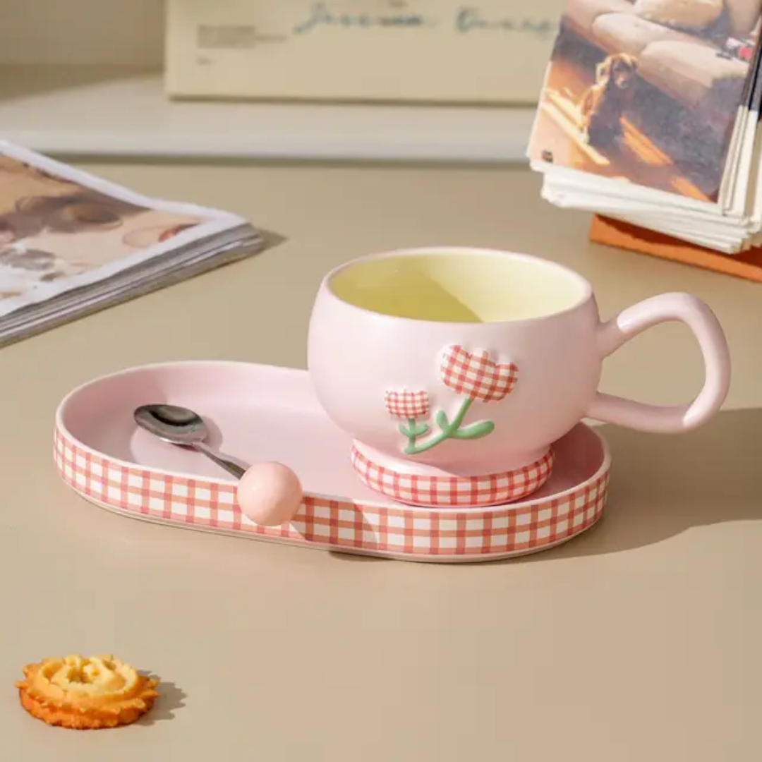 Oval Saucer Mug Set with Spoon