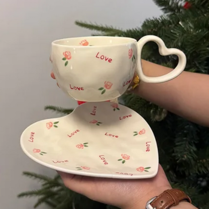 Heart Handle Mug with Heart Saucer