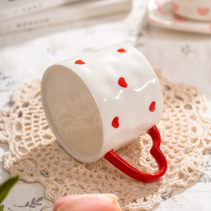 Red hearts mug with red heart handle