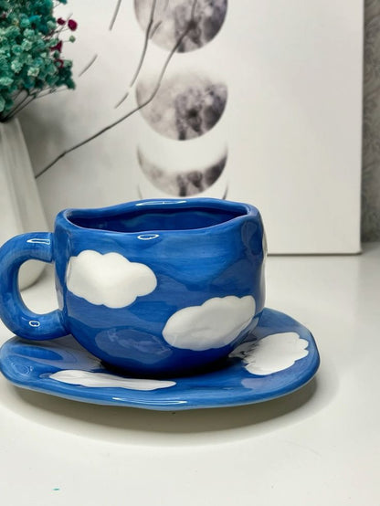 Dark blue cloud mug with saucer - 300ml