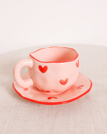 Mug with Saucer hearts - 300 ml