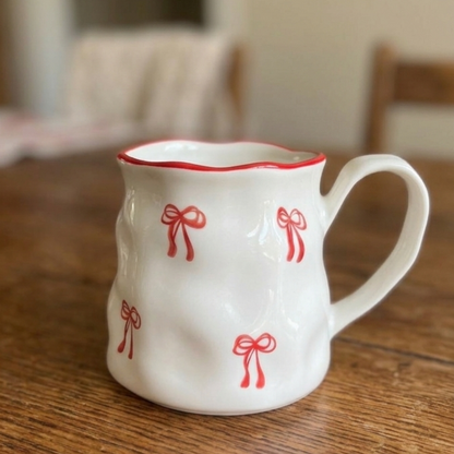 Big White Mug with Red or Pink Bows