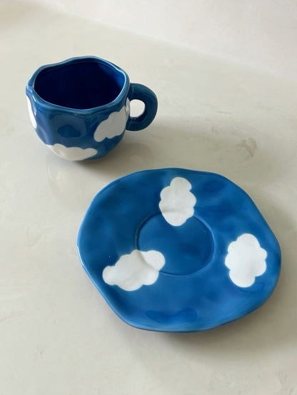 Dark blue cloud mug with saucer - 300ml