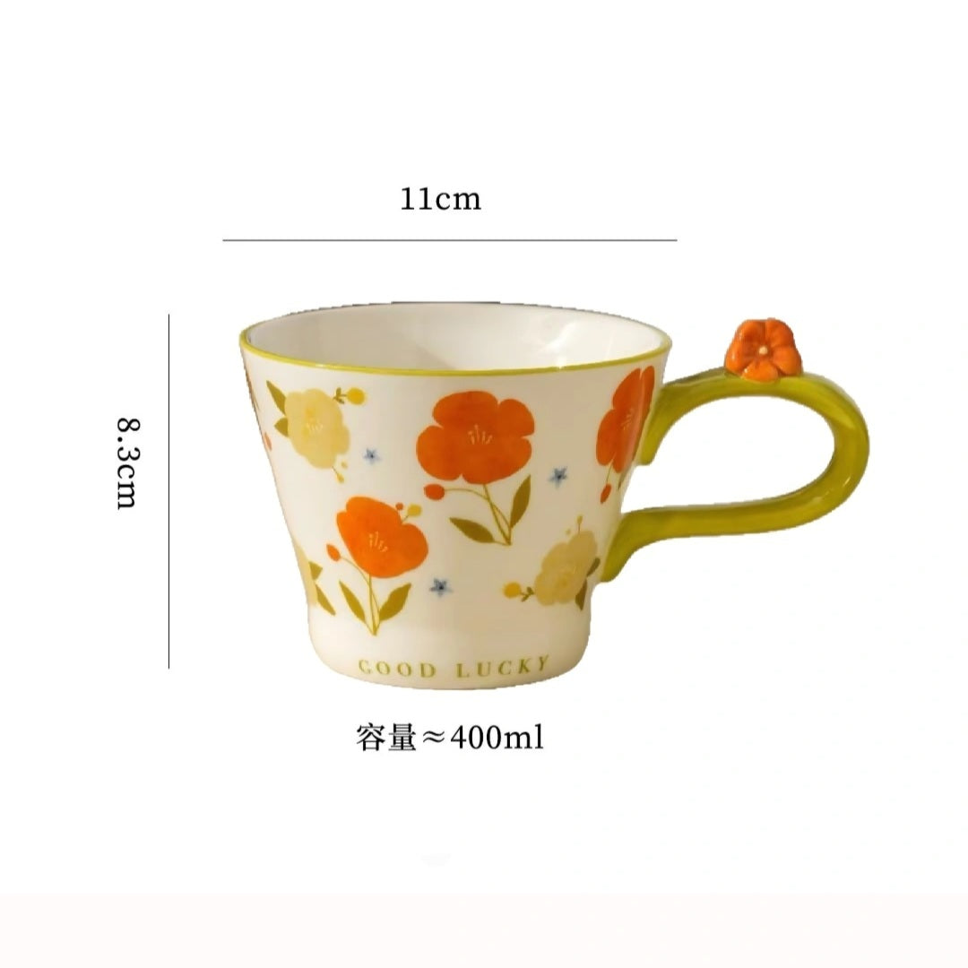 Mug GOOD LUCKY with flower in handle