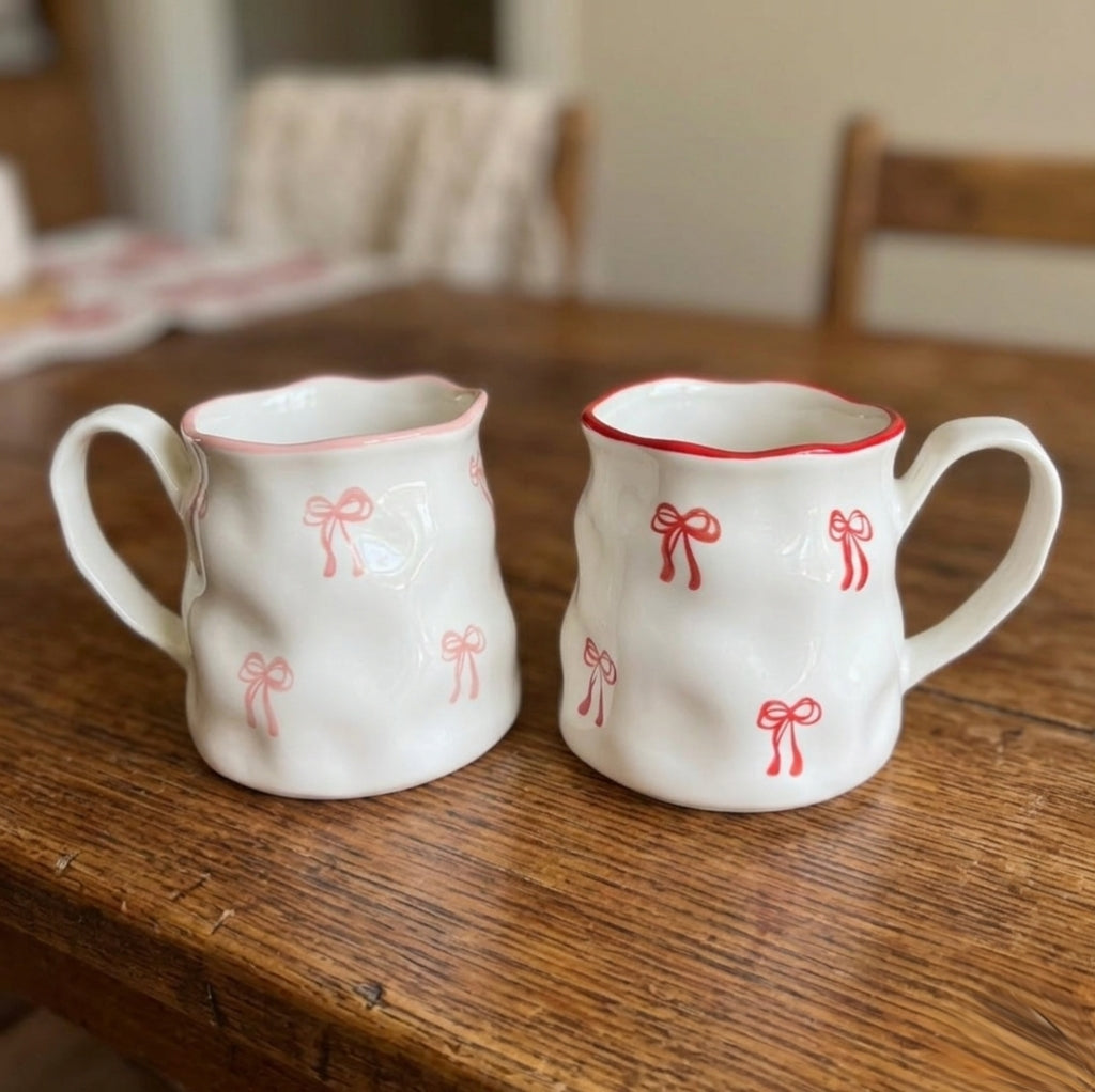 Big White Mug with Red or Pink Bows