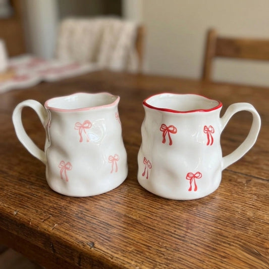 Big White Mug with Red or Pink Bows