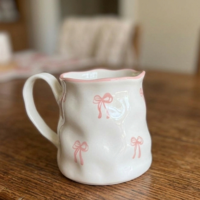 Big White Mug with Red or Pink Bows