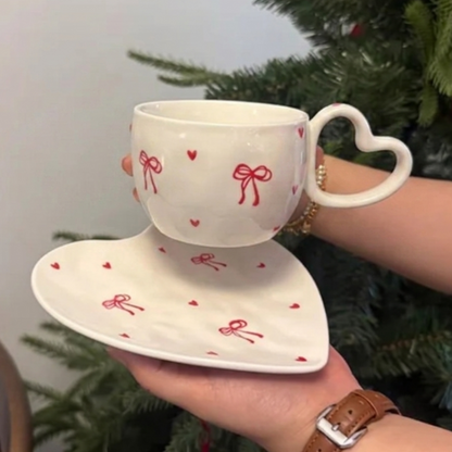 Heart Handle Mug with Heart Saucer