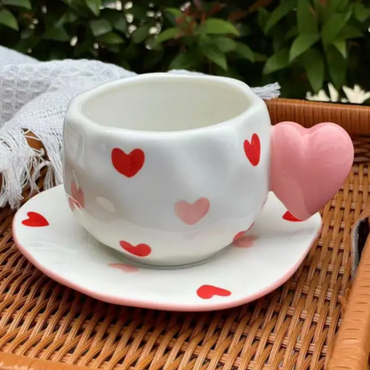 Bombed Heart Handle Mug with Saucer