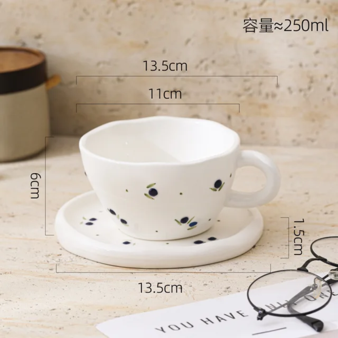 Navy dots mug with saucer
