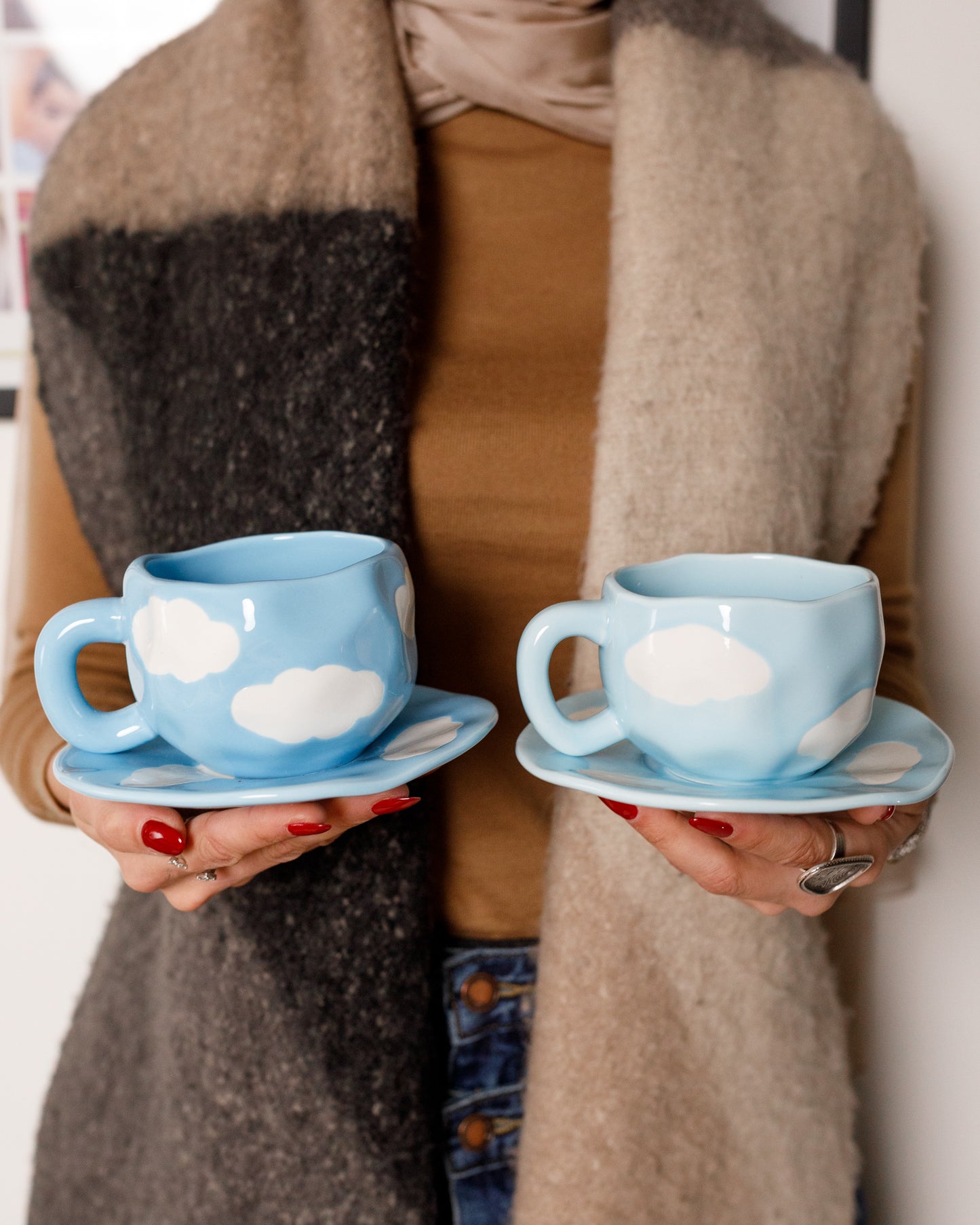 Blue cloud mug with saucer- 300ml