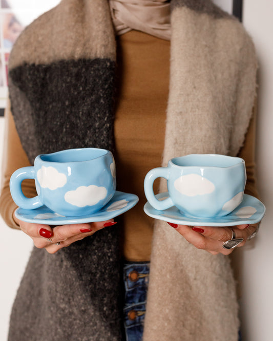 Blue cloud mug with saucer- 300ml