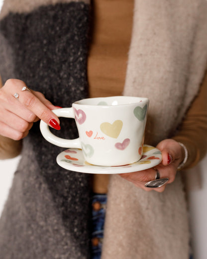Multicolor hearts mug with saucer