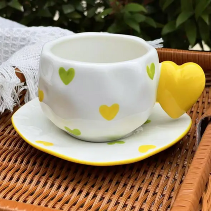 Bombed Heart Handle Mug with Saucer